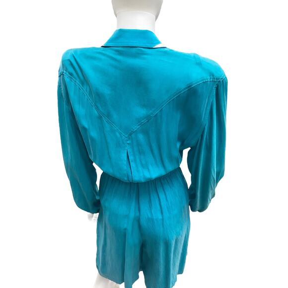 VTG Caché Romper Women’s SZ S Silk Gold Bling Design Very Cool Piece Turquoise - Picture 4 of 6